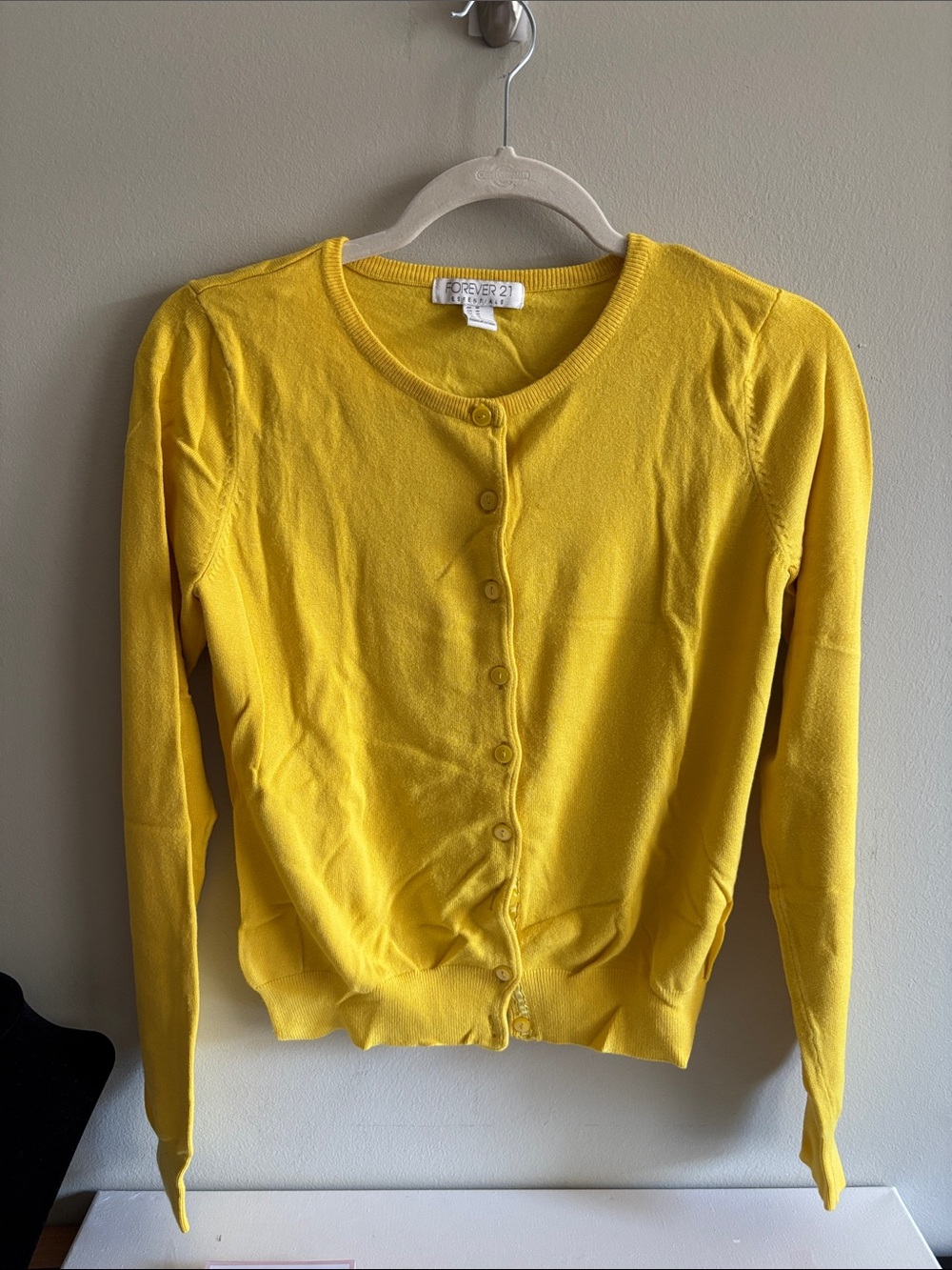 Forever 21 Bright Yellow Button-Up Crewneck Cardigan